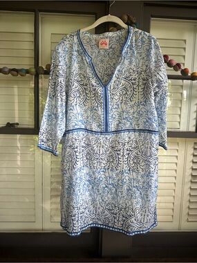 La Sirenuse Blue and White Cotton Tunic